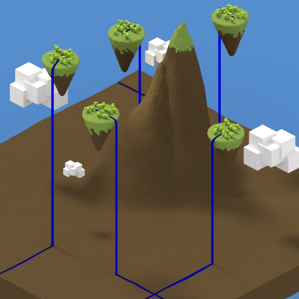 Low Poly Floating Islands over Mountain preview image 1